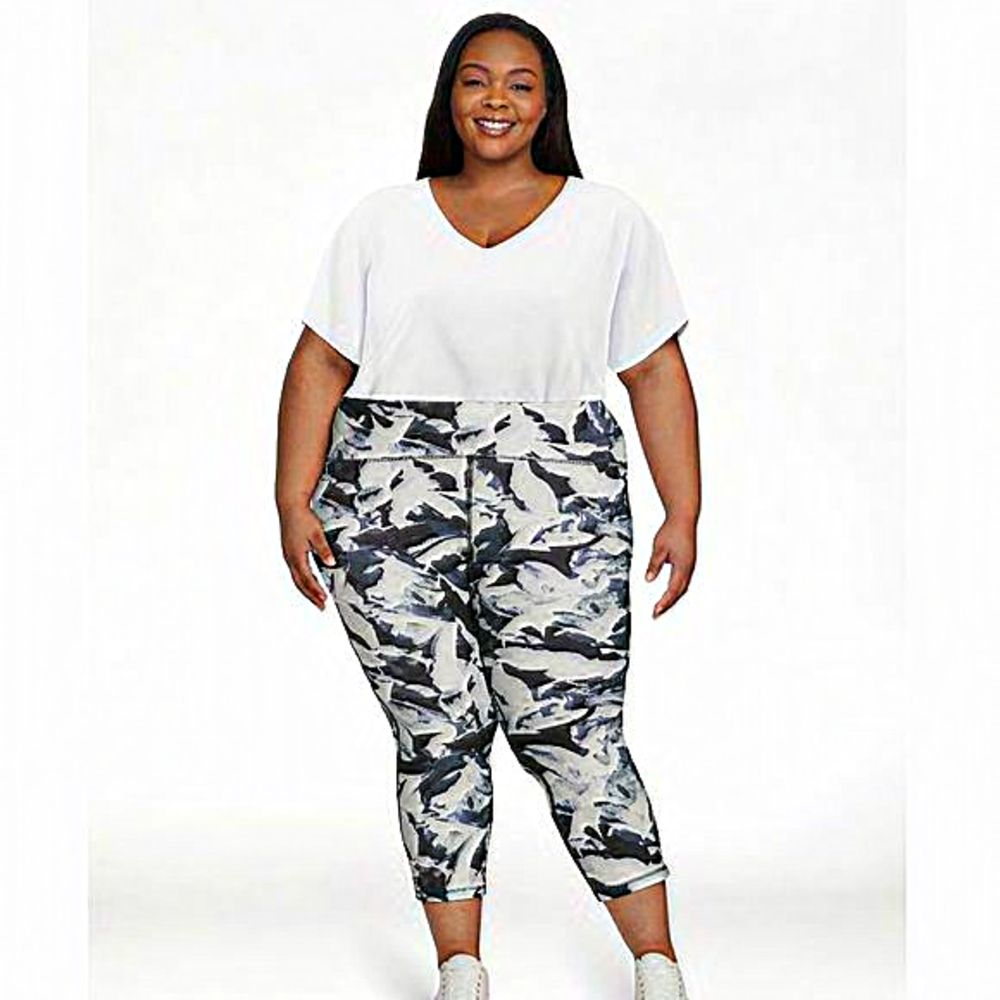 New AVIA Women’s Active High‎ Waist Crop Length Leggings Black White XXL (20)
